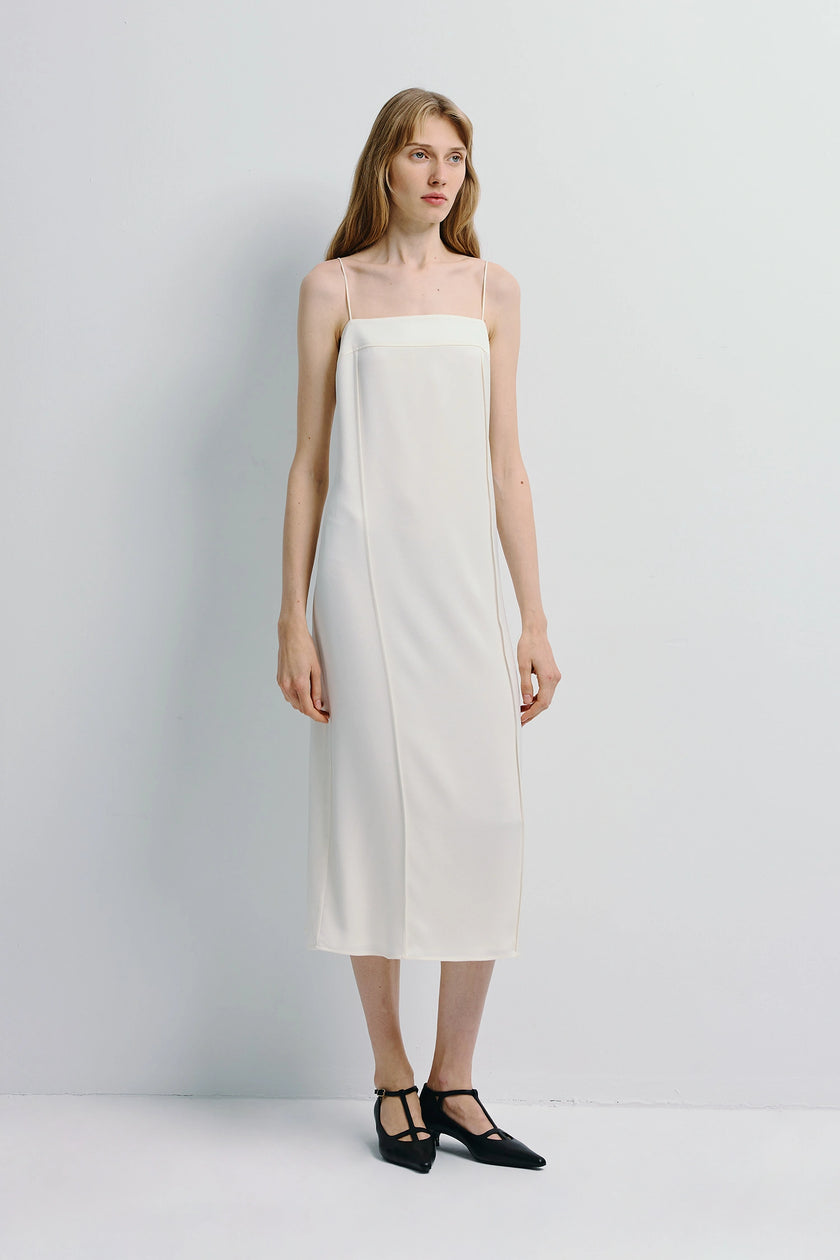 Devra Satin Midi Dress Creme