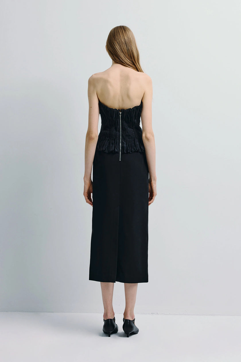 Lina Pintuck Organza Midi Dress Black