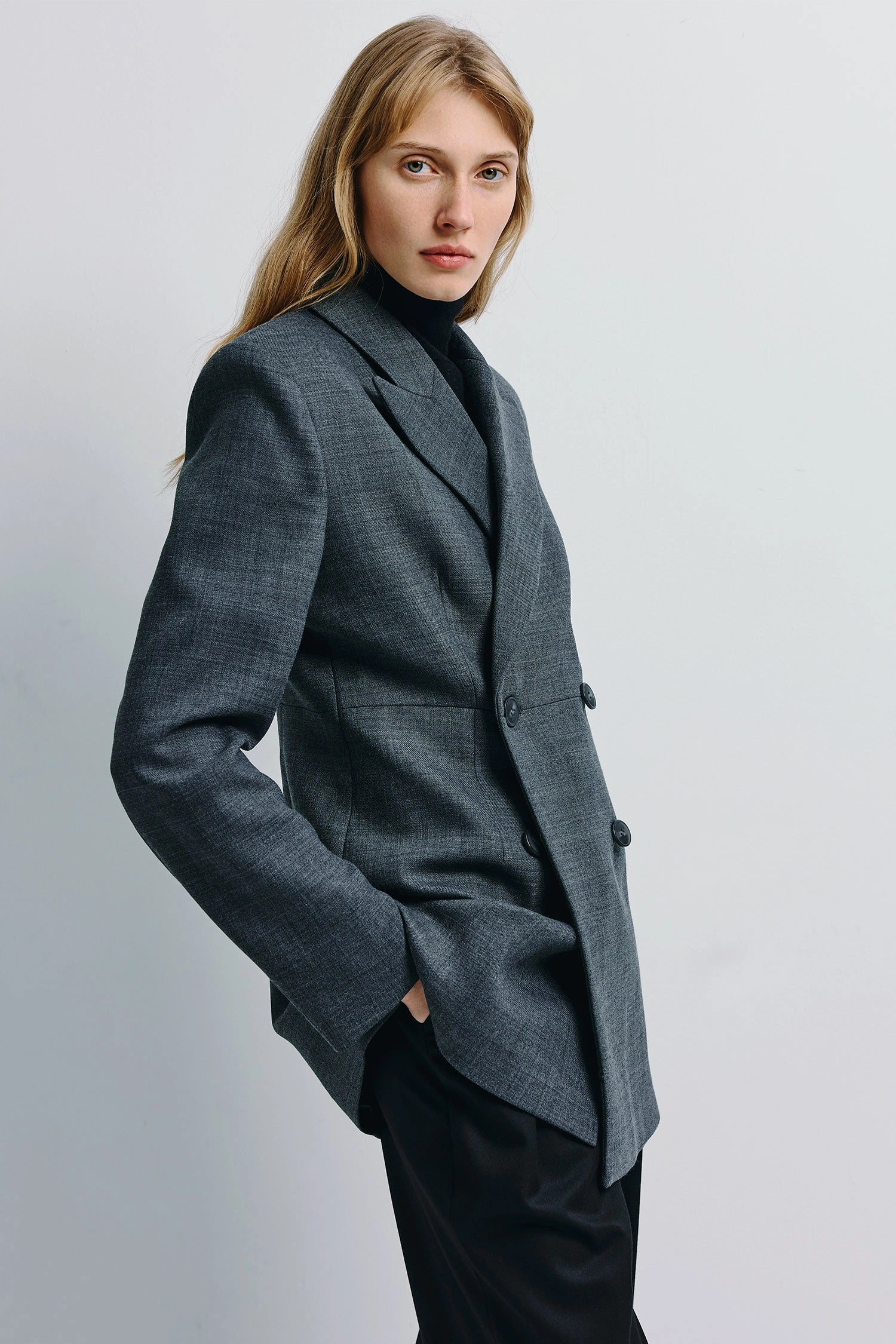 Paley Notch Collar Blazer Charcoal