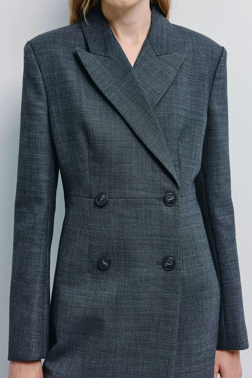 Charcoal grey Paley Notch Collar Blazer, double-breasted wool blend blazer