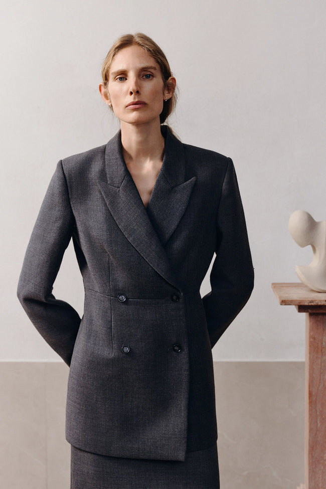 Paley Notch Collar Blazer Charcoal