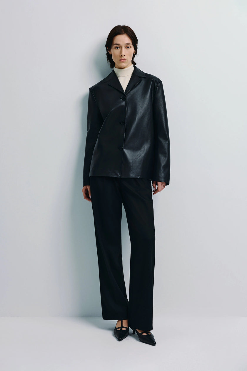 Darton Leather Single-Breasted Jacket Black