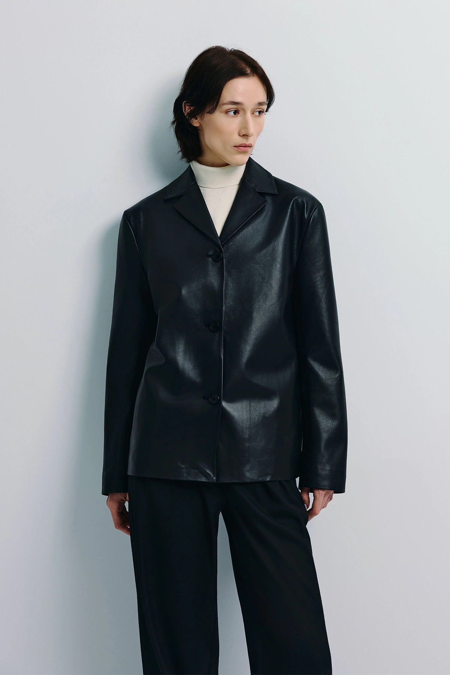 Darton Leather Single-Breasted Jacket Black