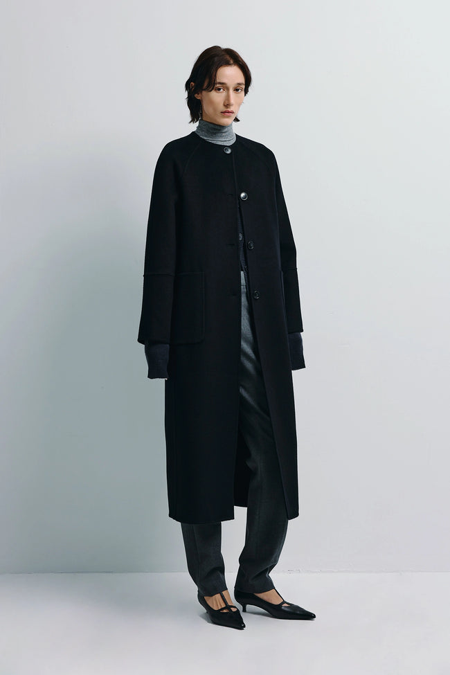 Iana Collarless Handmade Coat Black