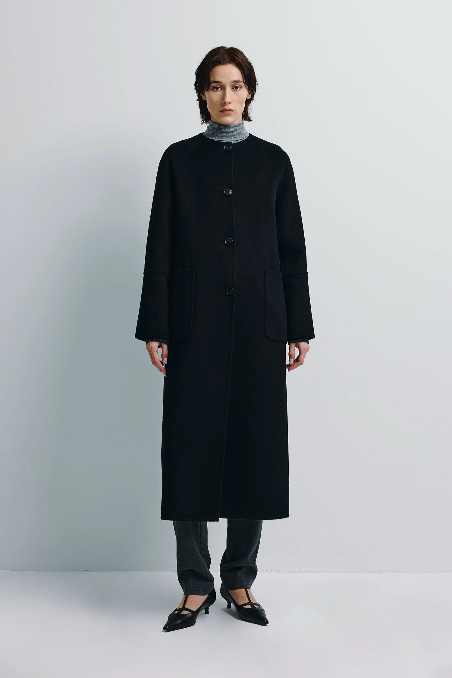 Iana Collarless Handmade Coat Black