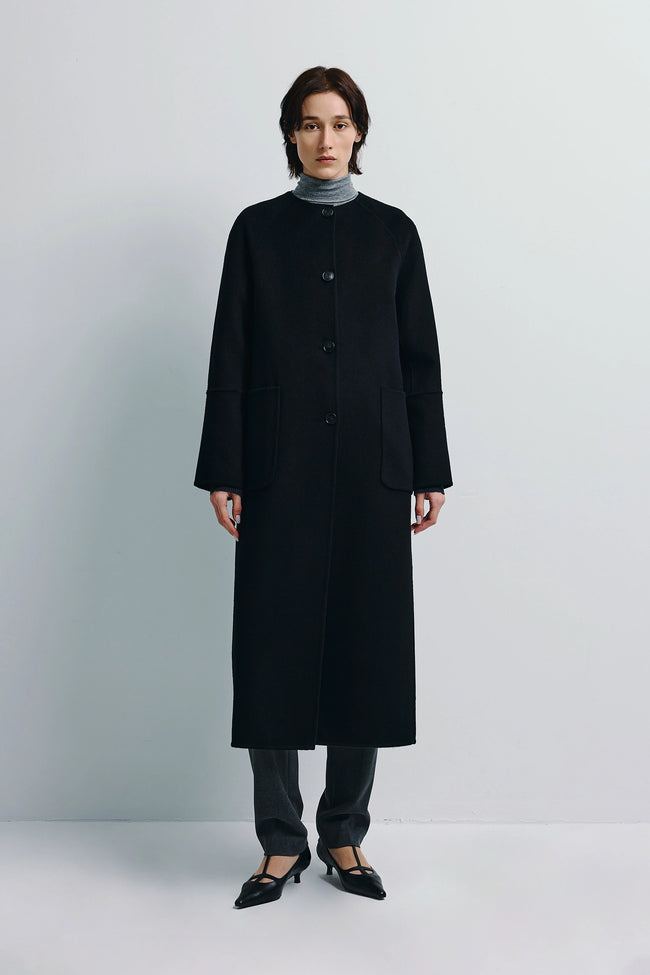 Iana Collarless Handmade Coat Black