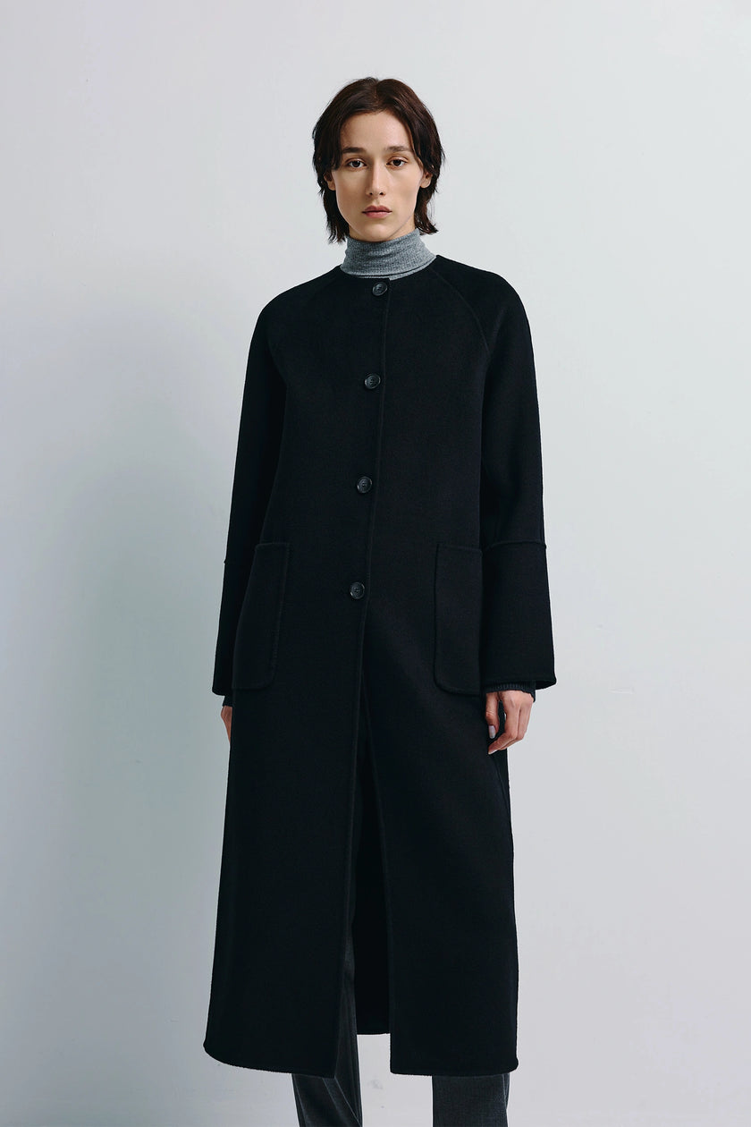 Iana Collarless Handmade Coat Black