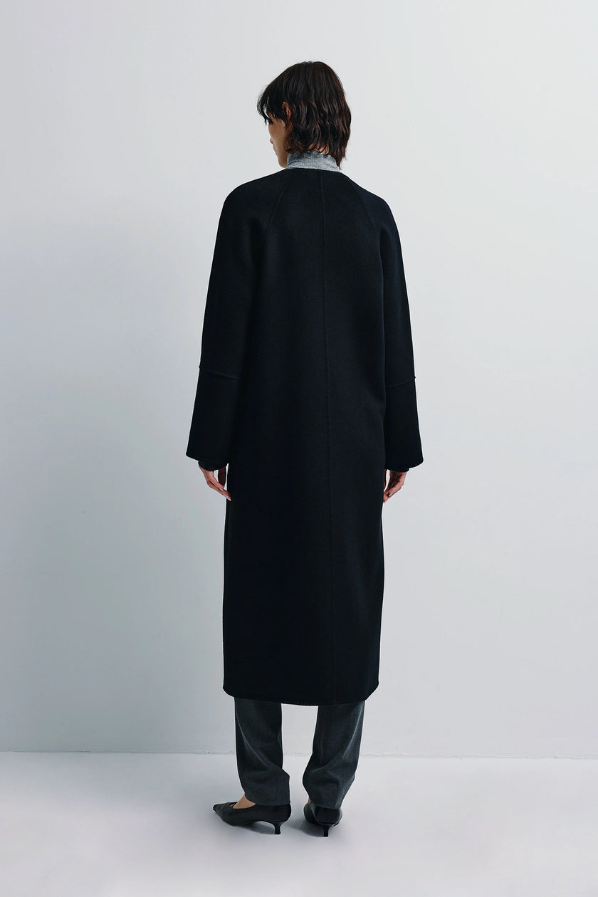 Iana Collarless Handmade Coat Black