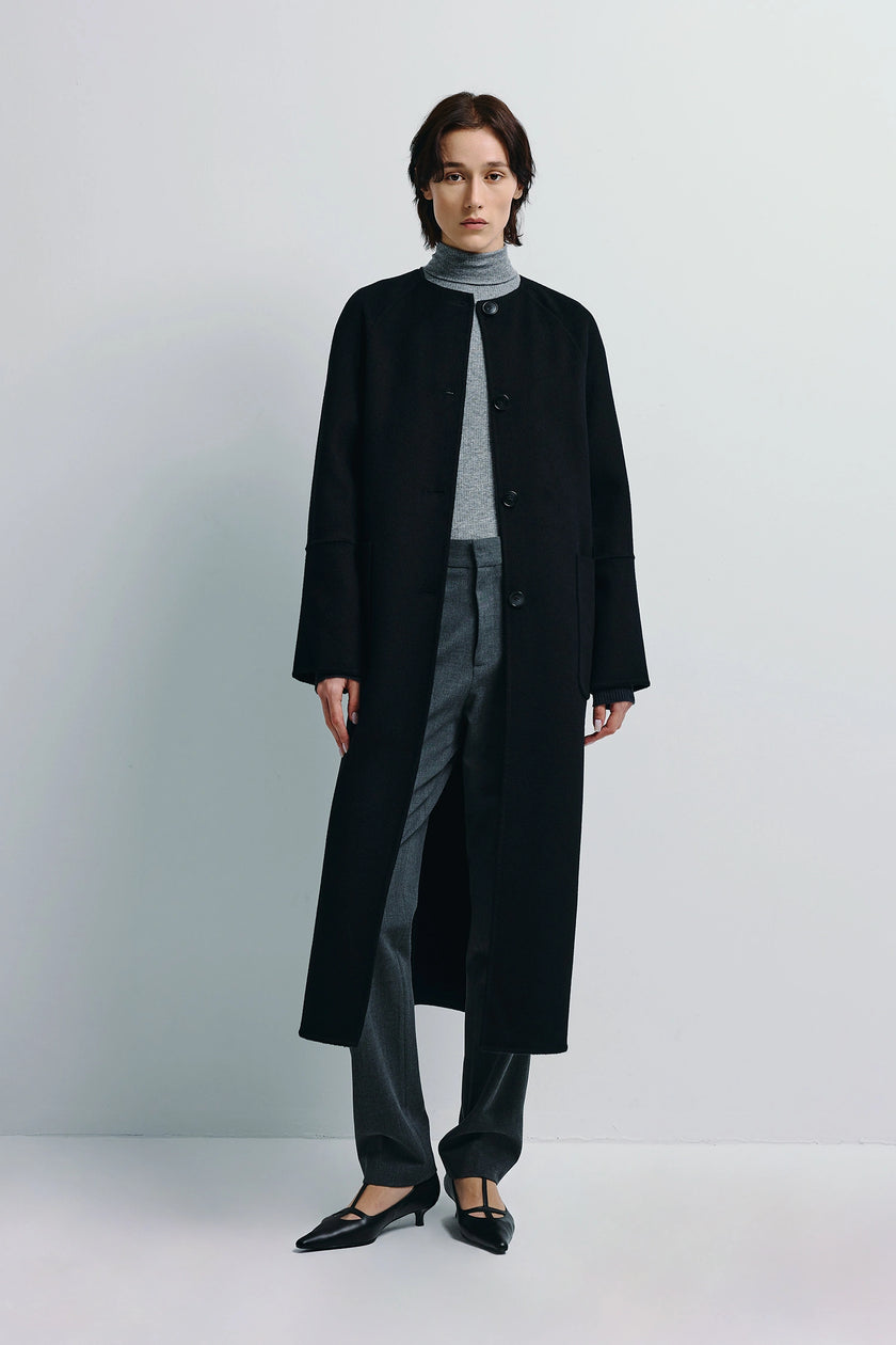 Iana Collarless Handmade Coat Black