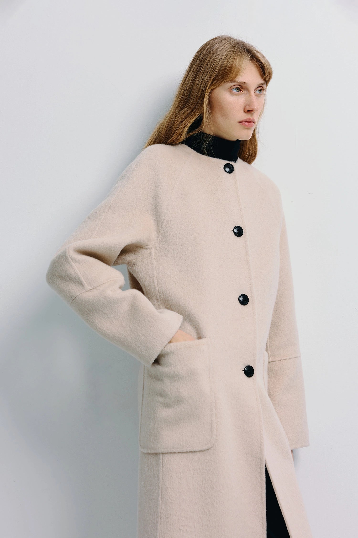 Iana Collarless Handmade Coat Eggnog