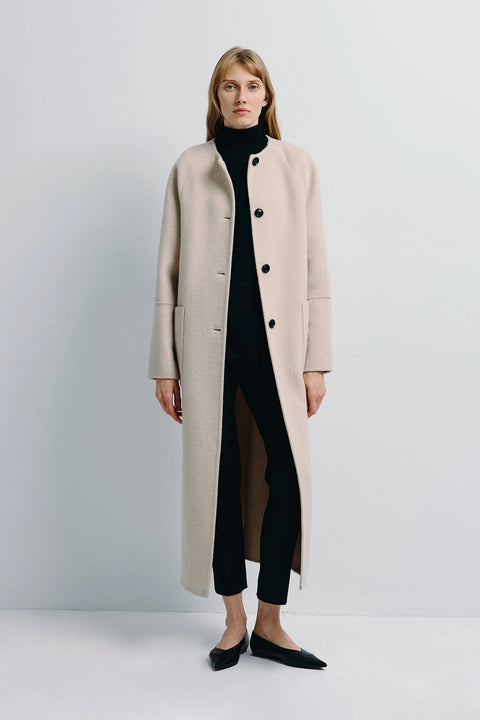 Iana Collarless Handmade Coat Eggnog