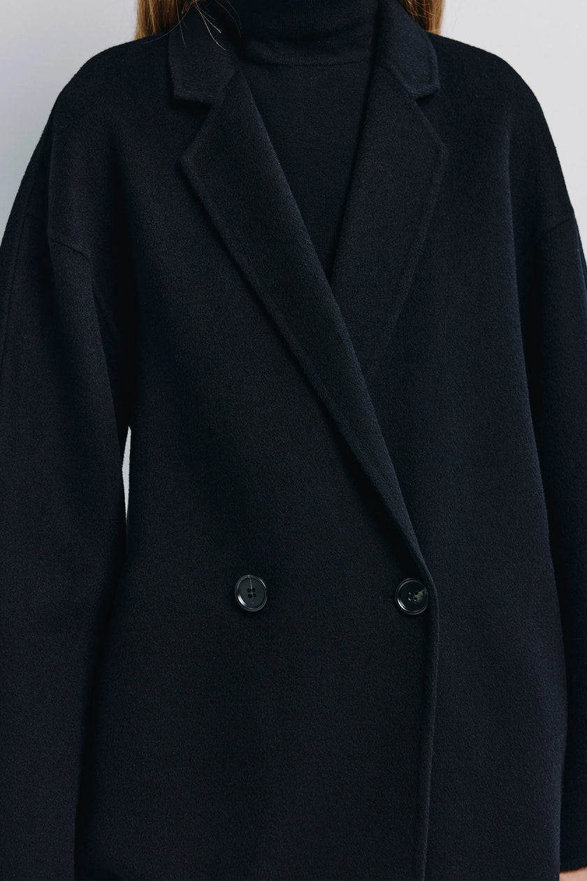 Basile Handmade Coat - Black double-breasted wool-cashmere coat
