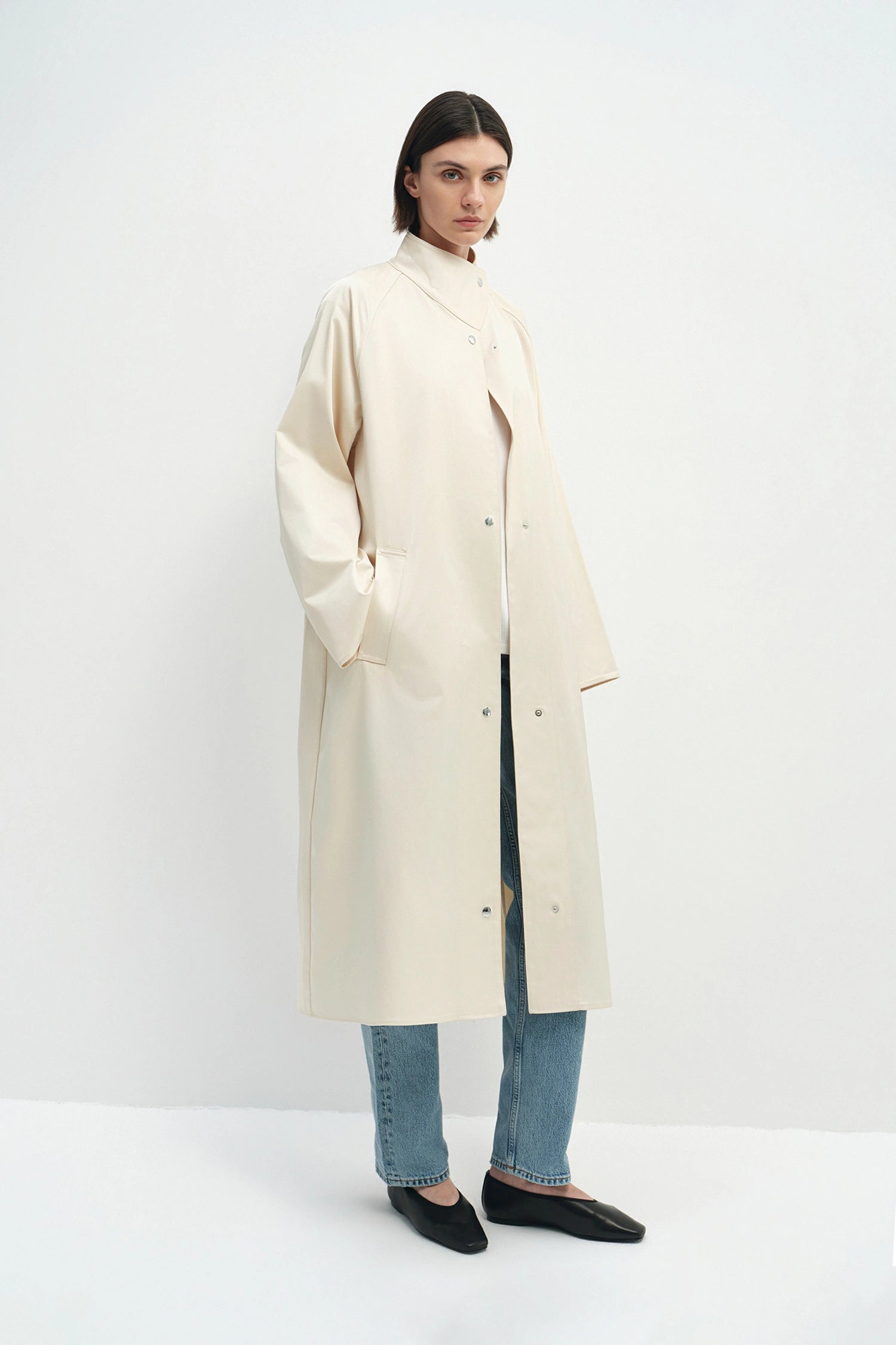 【hana】aere vintage satin coat Amélie Cream White Satin Long Trench Coat ジャケット・アウター