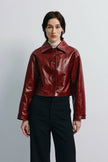 Tonni Cropped Leather Jacket Cherry