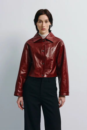 Tonni Cropped Leather Jacket Cherry