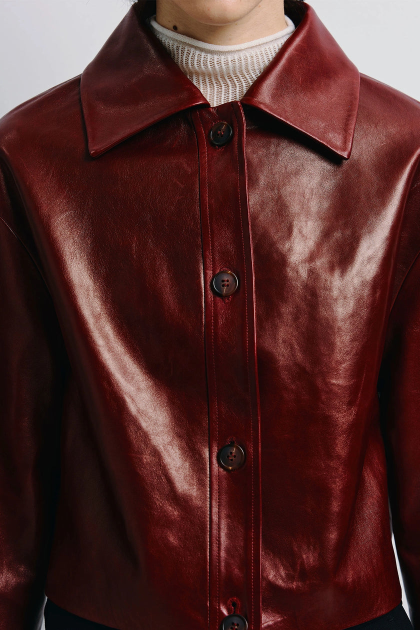 Tonni Cropped Leather Jacket Cherry