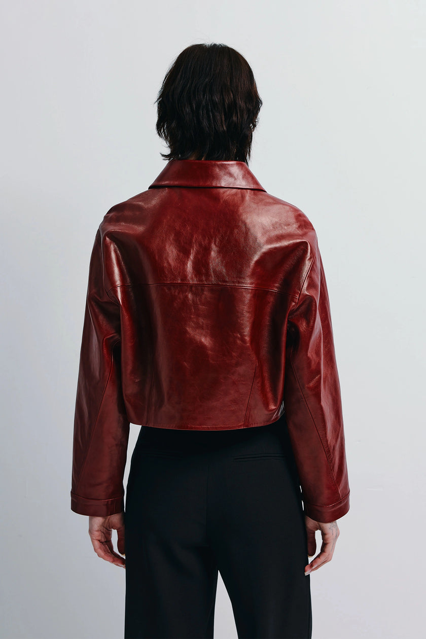 Tonni Cropped Leather Jacket Cherry