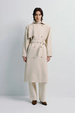 Morsson Belted Leather Trench Coat Creme