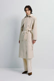 Morsson Belted Leather Trench Coat Creme