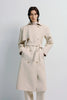 Morsson Belted Leather Trench Coat Creme