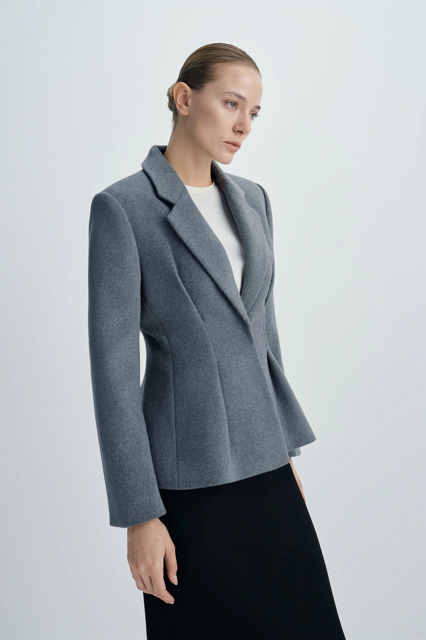 Trenton Pleat Waist Wool Blazer Charcoal