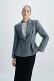 Trenton Pleat Waist Wool Blazer Charcoal