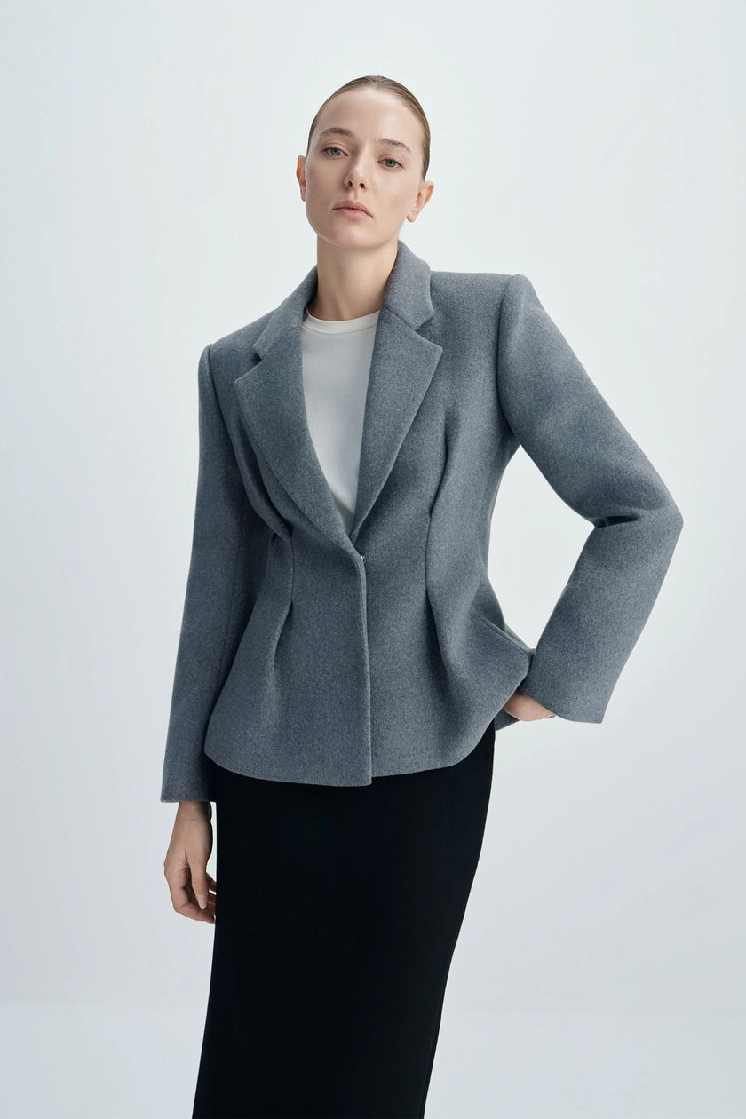Trenton Pleat Waist Wool Blazer Charcoal