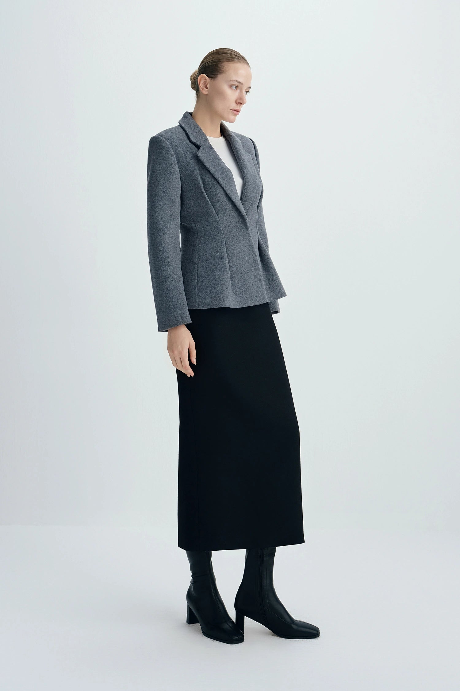 Trenton Pleat Waist Wool Blazer Charcoal