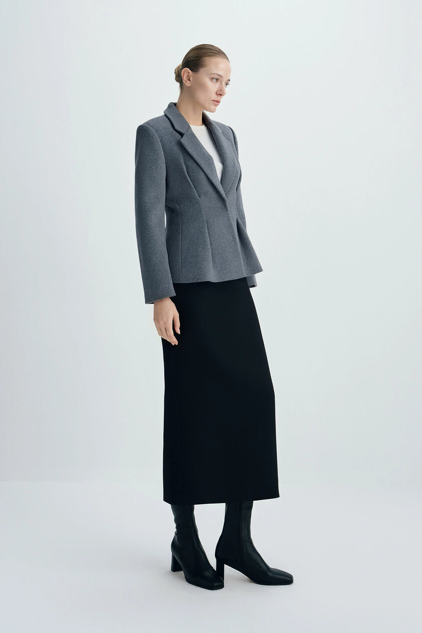 Trenton Pleat Waist Wool Blazer Charcoal