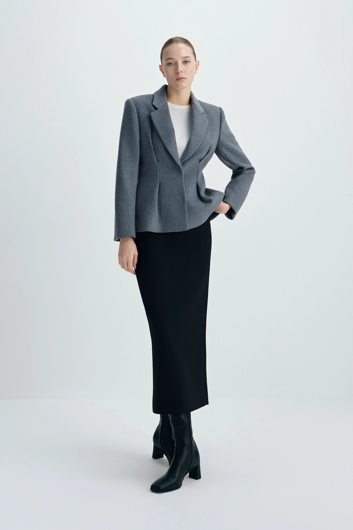 Trenton Pleat Waist Wool Blazer Charcoal