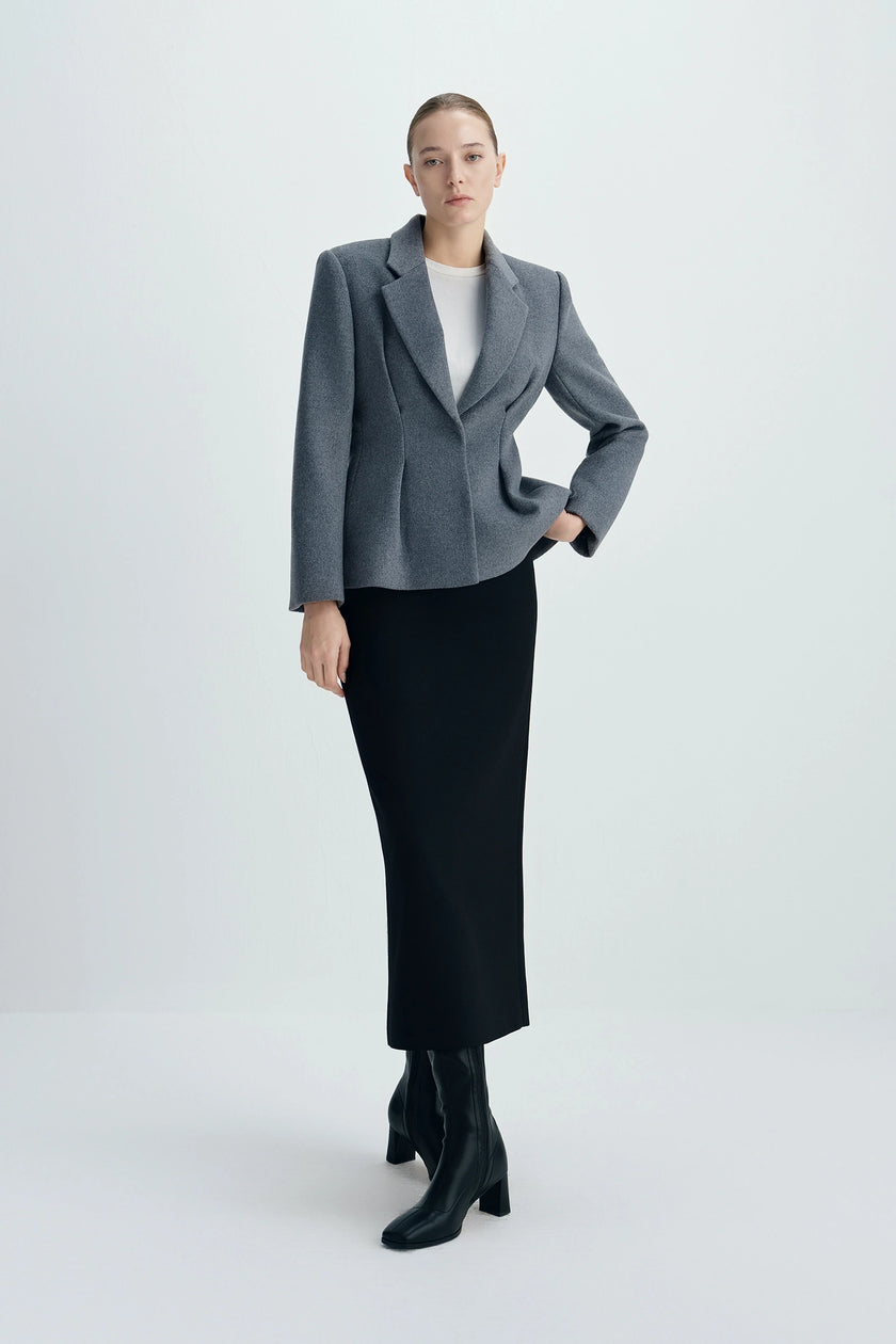Trenton Pleat Waist Wool Blazer Charcoal