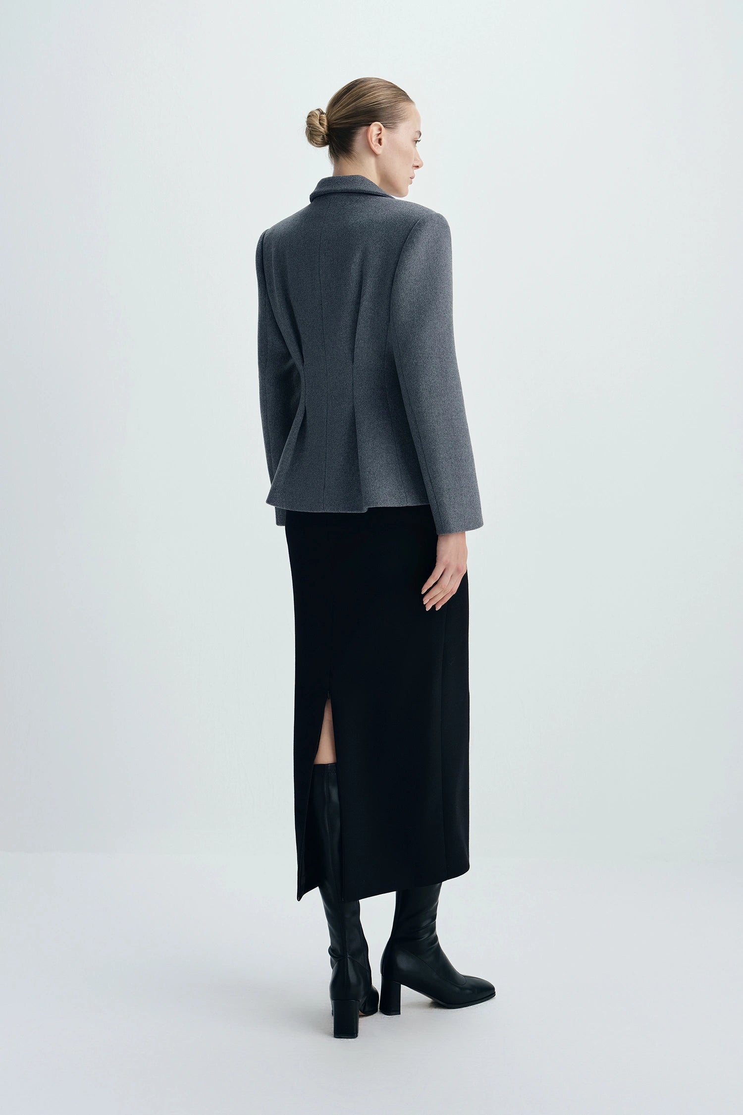 Trenton Pleat Waist Wool Blazer Charcoal