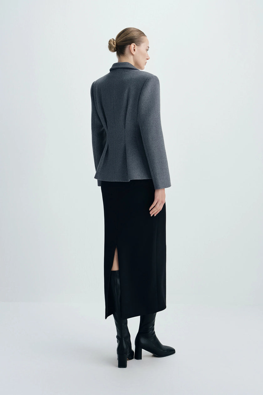 Trenton Pleat Waist Wool Blazer Charcoal