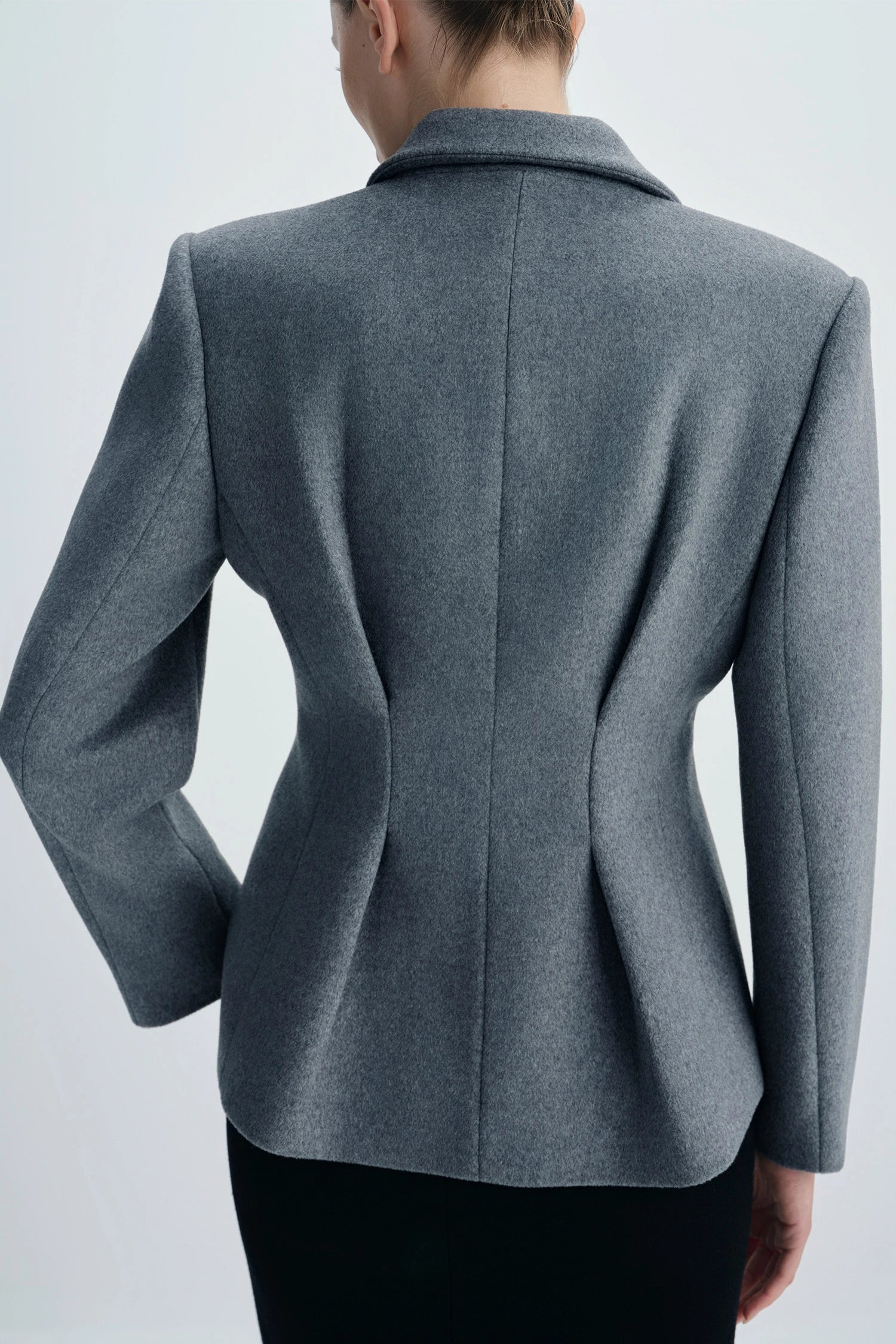 Trenton Pleat Waist Wool Blazer Charcoal