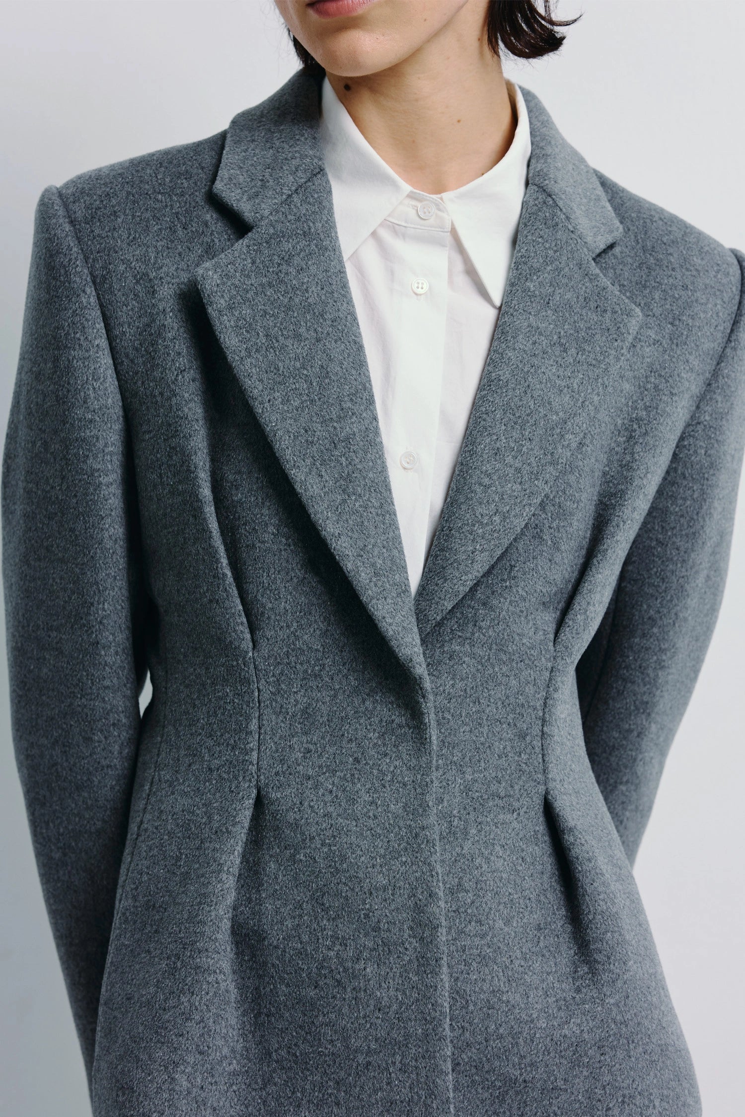 Trenton Pleat Waist Wool Blazer Charcoal