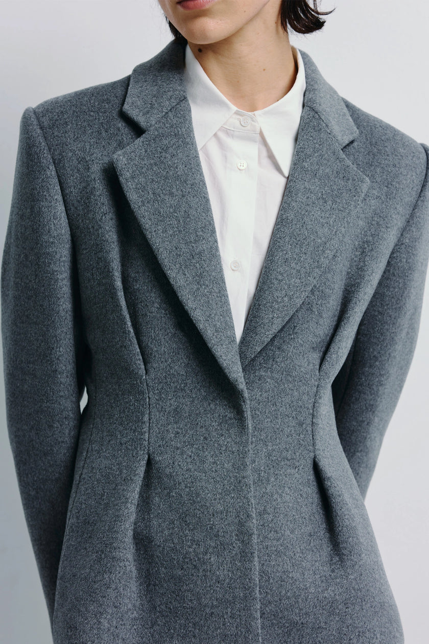 Ruesophie Trenton Pleat Waist Blazer in Gray Wool-Blend - Tailored Fit
