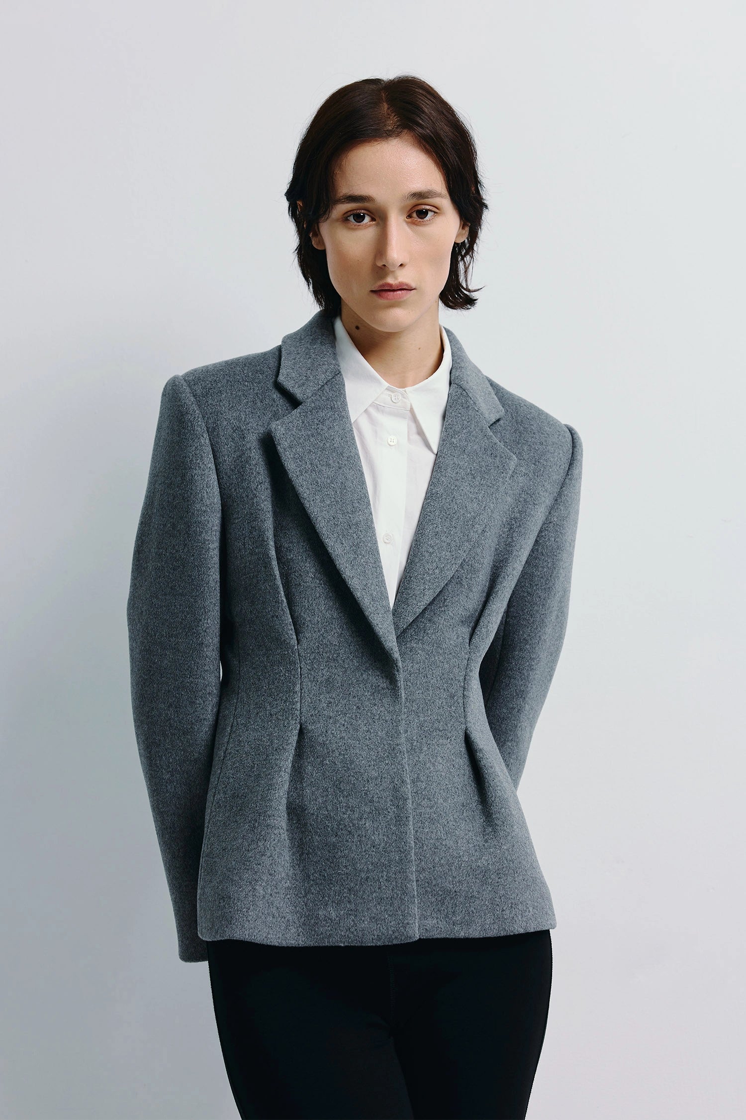 Trenton Pleat Waist Wool Blazer Charcoal