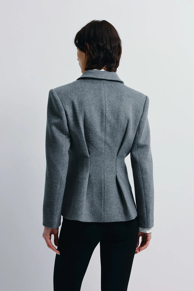 Trenton Pleat Waist Wool Blazer Charcoal