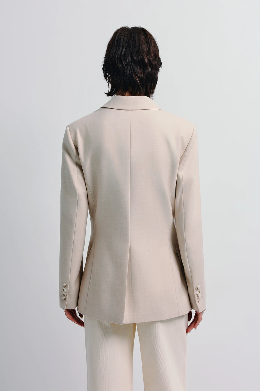 Light beige Ellison Oversized Shoulder Blazer, wool-blend suiting with sculpted shoulders and tailored fit