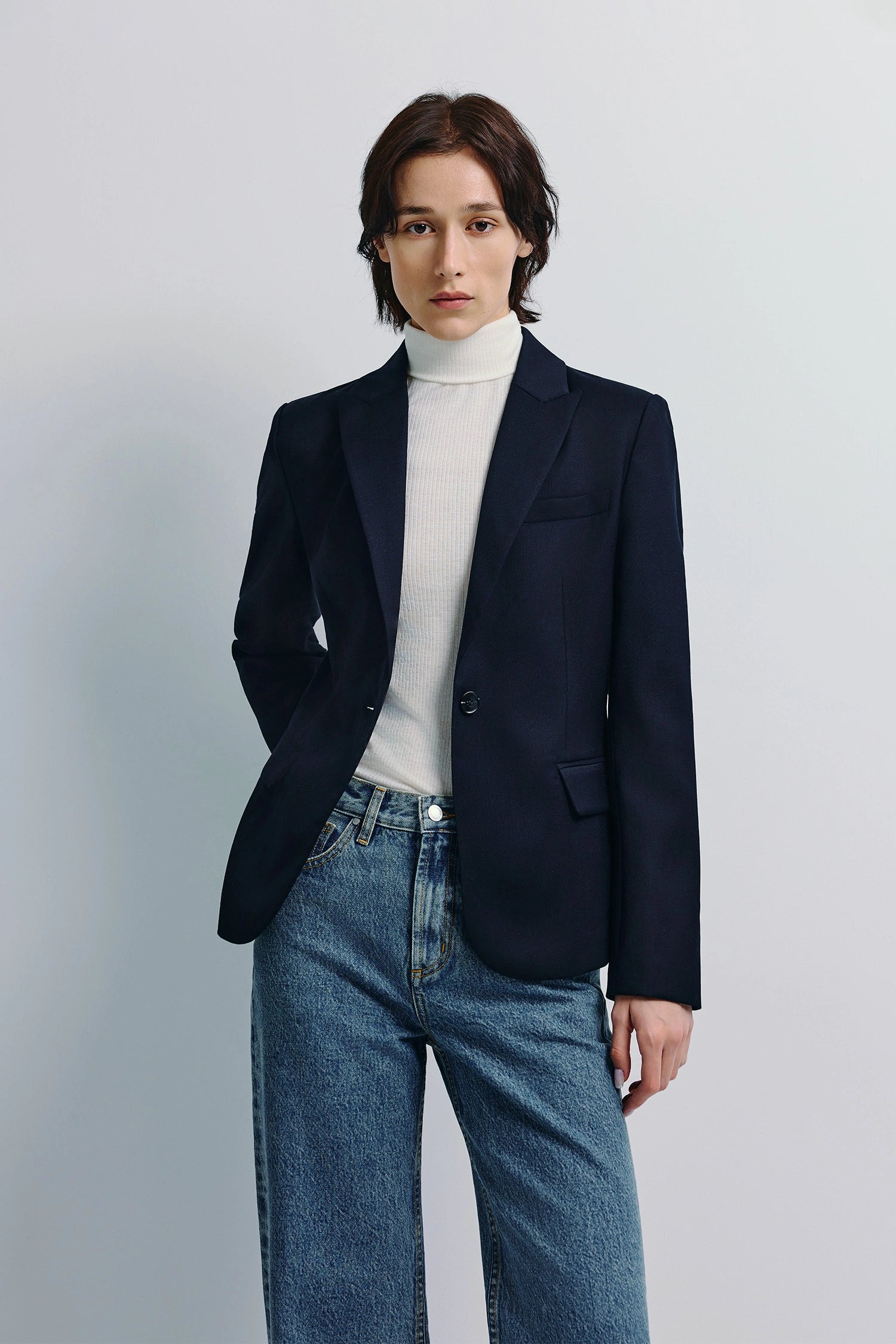 Jin Slim Waist Wool Blazer Navy