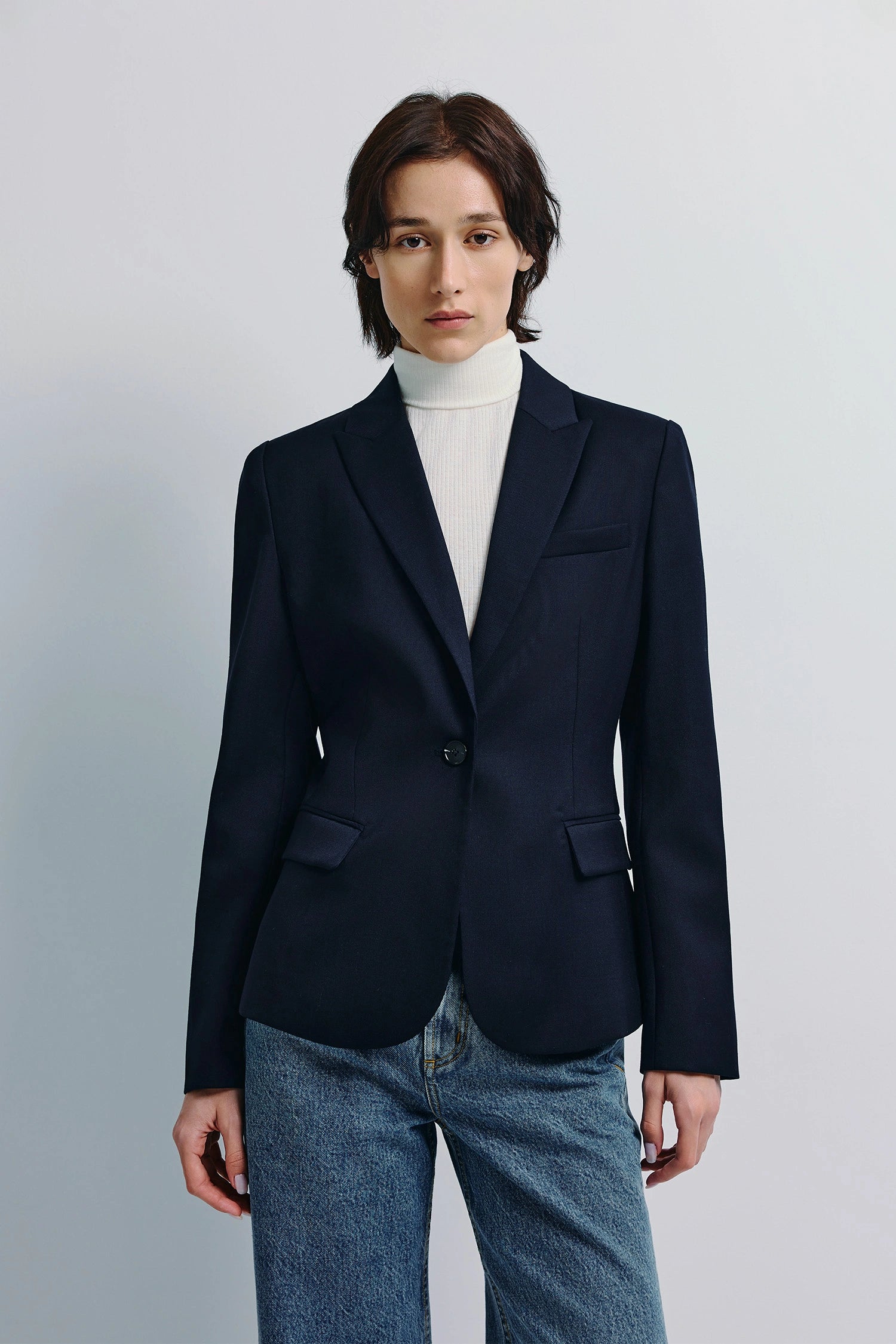 Jin Slim Waist Wool Blazer Navy