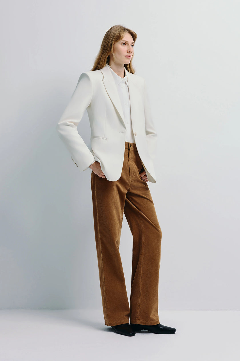 Colette Single Button Blazer, wool-blend blazer with corduroy pants, Rue Sophie collection