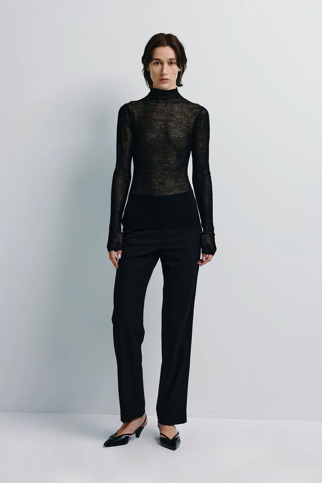 Kaya Ribbed Sheer Sweater Black