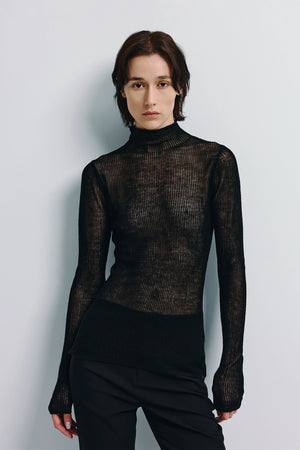 Kaya Ribbed Sheer Sweater Black