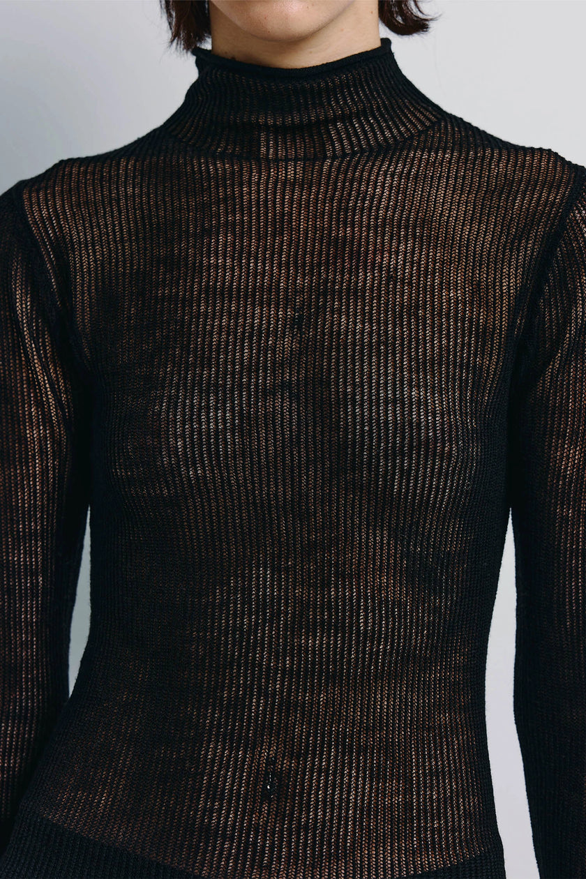 Kaya Ribbed Sheer Sweater Black