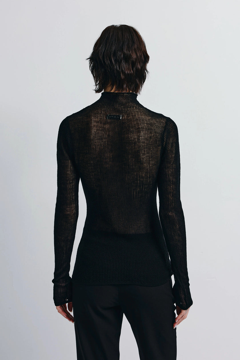Kaya Ribbed Sheer Sweater Black