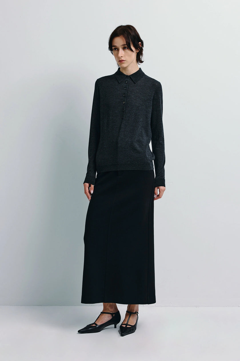 Verna Collared Button Up Sweater Charcoal