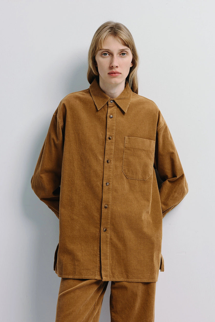 Maris Corduroy Shirt, brown corduroy shirt with tailored fit, fall fashion, by Ruesophie