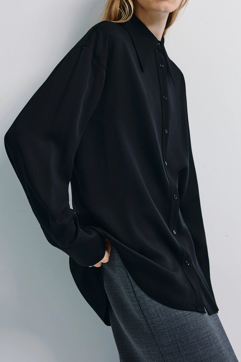 Rue Sophie Darrion Pointy Collared Shirt in black lyocell blend