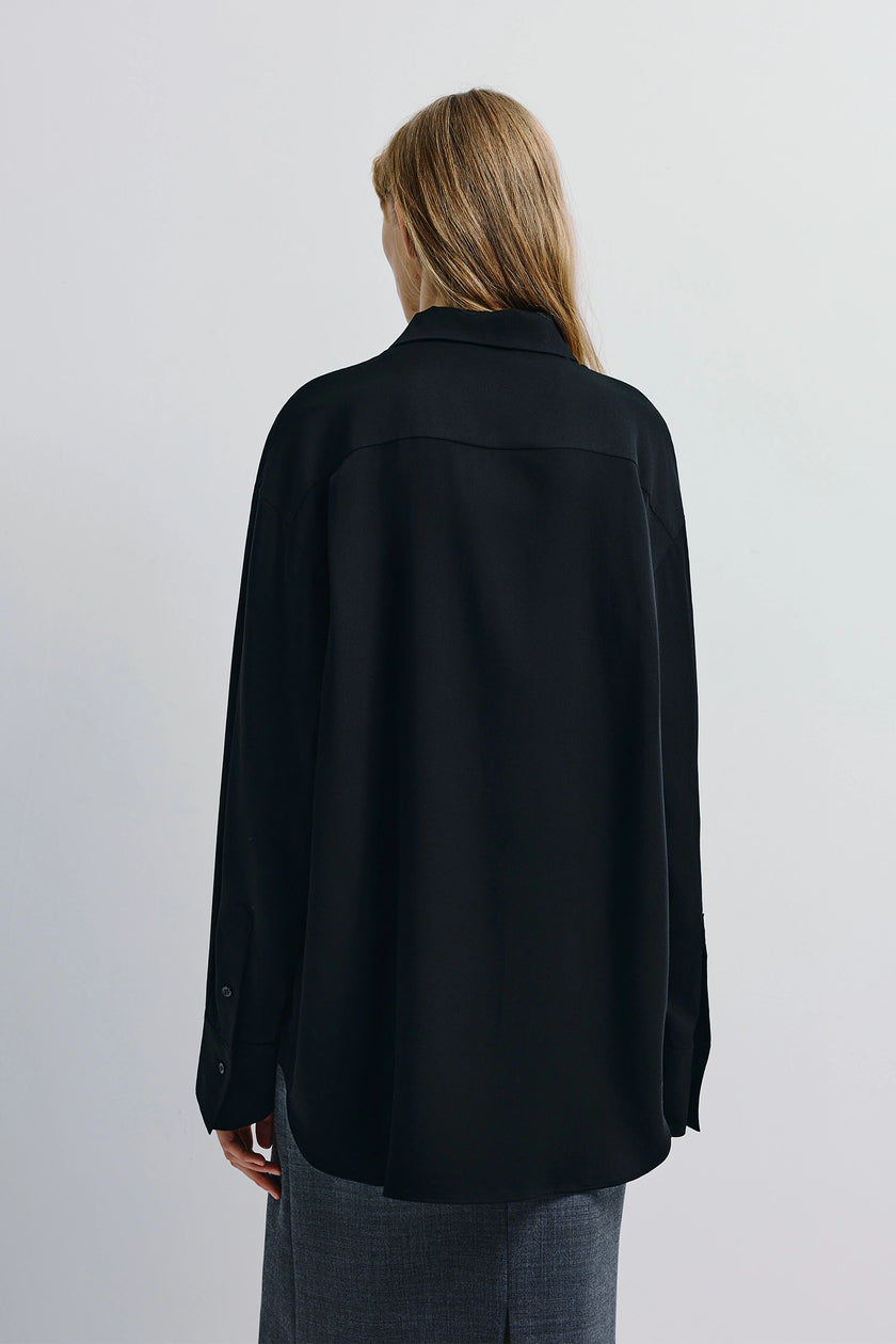 Rue Sophie Darrion Pointy Collared Shirt in Black, Long sleeve shirt with a sharp collar and buttoned cuffs